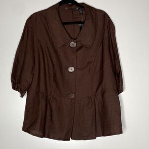 New Sherry Taylor Ramie Blend Button Down Shirt Women's Plus Size 1X